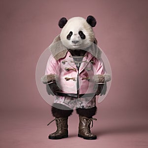 Epic Portraiture: Panda Bear In Pink Jacket And Boots