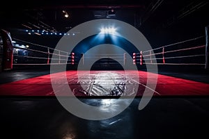 Epic professional boxing arena box ring sport empty background competition professional fight game spotlight stage fight