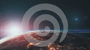 Epic rotate earth close up surface star background