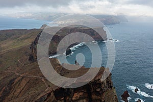 Great drone photo above the cliffs of So Loureno in Madeira, a small island in the Atlantic Ocean.