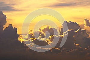 Epic sky background image. yellow sky background. Cumulonimbus clouds.