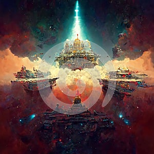 Epic Space Battle: The God Machine's Ship Temple. Generative AI