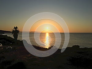 Epic sunset in Cyprus with reflection from the sea