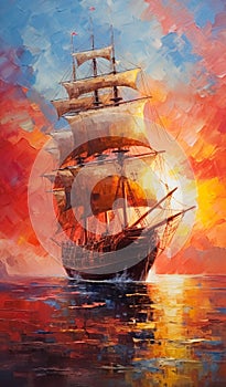The Epic Voyage: A Stunning Sunset on a Sailing Ship