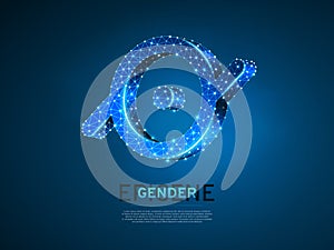 Epicene gender symbol. Wireframe digital 3d illustration. Low poly hermaphrodite, Abstract Vector polygonal neon LGBT photo
