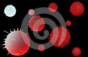 Epidemic Coronavirus. Virus moleculas on black backdround. Dangerous flu strain cases. Pandemic disease. Health problem concept. photo