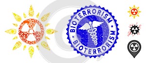 Epidemic Mosaic Atomic Radiation Icon with Medicine Scratched Bioterrorism Seal photo