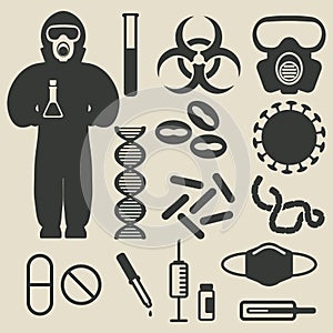 Epidemic protection and medical icons set
