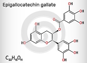 Epigallocatechin gallate EGCG, is the most abundant catechin in tea. Structural chemical formula photo