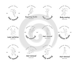 Epilation and cosmetology. Female smooth legs. Hair removal procedure. Skin care and SPA concept. Vector Illustration of