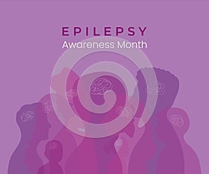 Epilepsy Awareness Month Purple Day background. Diverse silhouettes of people of different ages and races for a banner about human