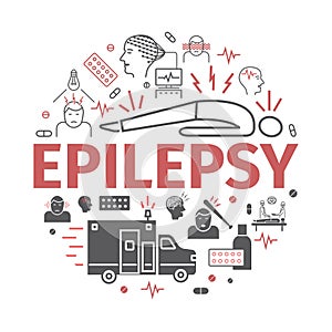 Epilepsy banner. Symptoms, Treatment. Line icons set. Vector signs for web graphics.