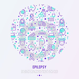 Epilepsy concept in circle with thin line icons photo