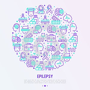 Epilepsy concept in circle with thin line icons photo