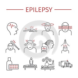 Epilepsy. Line icons set.