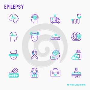 Epilepsy thin line icons set of symptoms photo