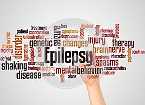 Epilepsy word cloud and hand with marker concept photo