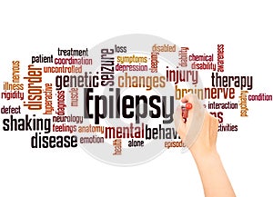 Epilepsy word cloud and hand writing concept photo