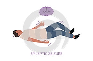 Epileptic seizure. Man laying on the floor and shaking. Epilepsy. Vector