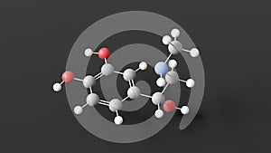 epinephrine molecular structure, adrenaline, ball and stick 3d model, structural chemical formula with colored atoms
