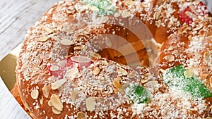 Epiphany cake or RoscÃ³n de Reyes rotating