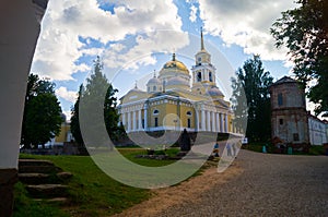 The Epiphany Cathedral in Nilov Monastery, founded by Saint Nilus in 1594 on the lake Seliger, Tver region. One of the most impres