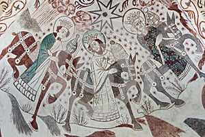 Epiphany. Gothic wall painting of the Christmas Gospel