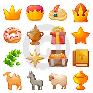 Epiphany icon set, cartoon style