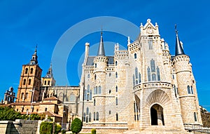 The Episcopal Palace and the Cathedral of Astorga in Spain