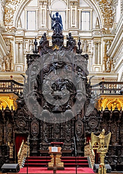 Episcopal throne in the area of the choir stalls of the Mosque-Cathedral of Cordoba in Spain. photo