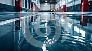 epoxy floor in warehouse factory. Anti-slip coating for public spaces