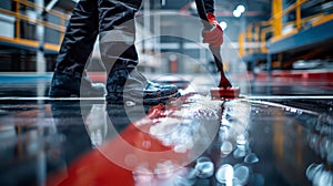 epoxy floor in warehouse factory. Anti-slip coating for public spaces