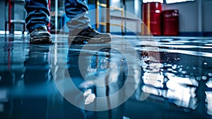 epoxy floor in warehouse factory. Anti-slip coating for public spaces