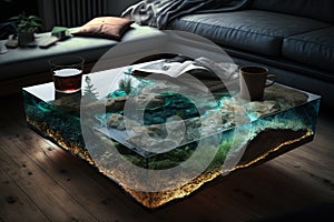 Epoxy resin coffee table. Generative AI