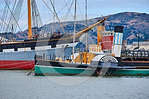 Eppleton Hall and Balclutha ships docked at Hyde St Pier