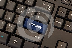 EPrivacy regulation on keyboard with blue button