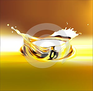 EPS 10. Gold olive or engine oil splash, 3d illustration with Clipping path.