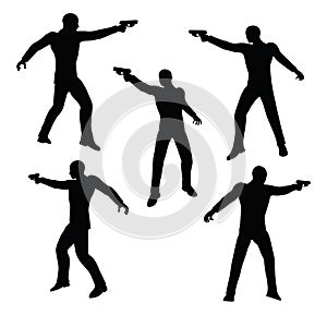 EPS 10 vector illustration of gunman businessman silhouette in black