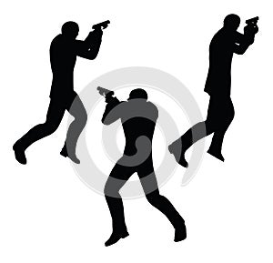 EPS 10 vector illustration of gunman businessman silhouette in black