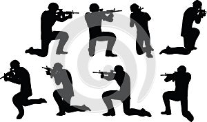 EPS 10 Vector illustration in silhouette of businessman soldier shoot