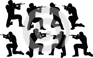 EPS 10 Vector illustration in silhouette of businessman soldier shoot