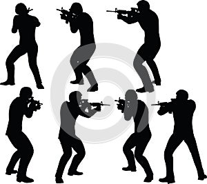 EPS 10 Vector illustration in silhouette of businessman soldier shoot