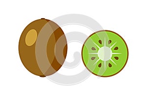 EPS 10 vector. A kiwi and a slice of kiwi isolated on white background.  Good for projects.