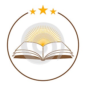 Education logo illustration. Open book with sun