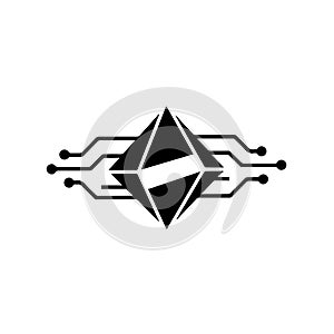 Minimalist ETH Symbol Vector Logo Icon Integrated with Technology Circuit