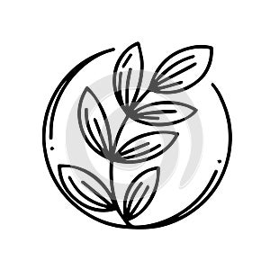 Minimalist Leaf Branch Doodle Circle Vector Logo Icon