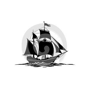 Vintage Sailing Ship Silhouette Vector Icon