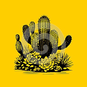 Succulent Cactus in Pot Vector Icon Line Art Design