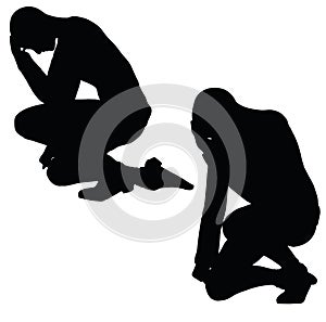 EPS 10 illustration of woman in sorrowful pose on white background