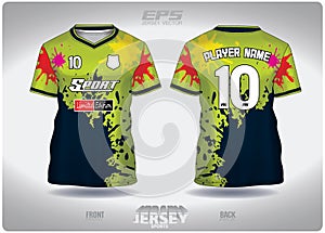 EPS jersey sports shirt vector.color red salad on lime green pattern design, illustration, textile background for V-neck sports t-